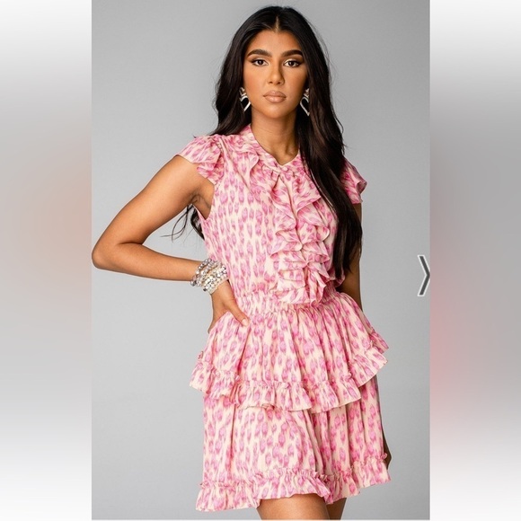 BUDDY LOVE Astrid Ruffle Front Mini Dress - Pink Lady Pink Girly - Picture 4 of 13